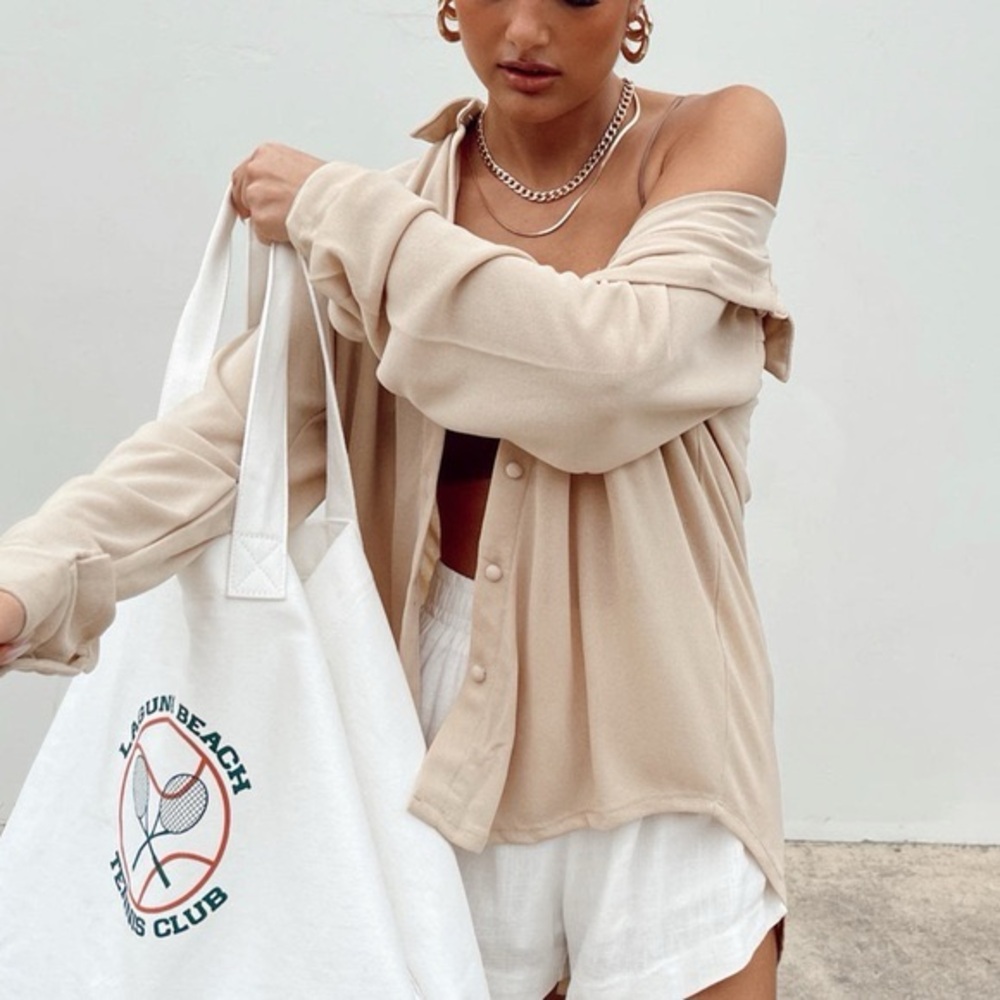 Princess Polly Button-Up stretch Shirt‎ beige tan US 4